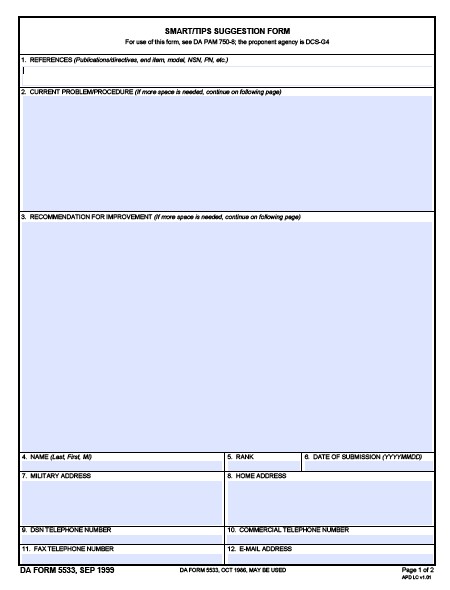 DA Form 5533 form preview