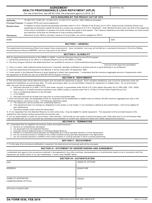 DA Form 5536 form preview