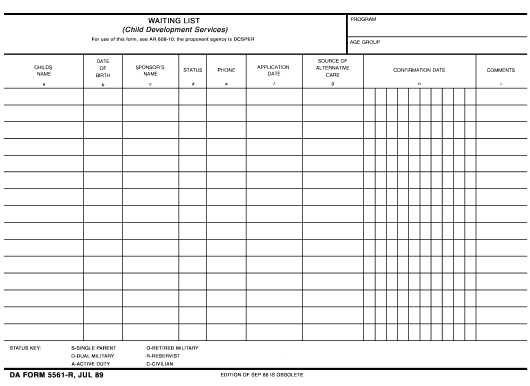 DA Form 5561-R form preview