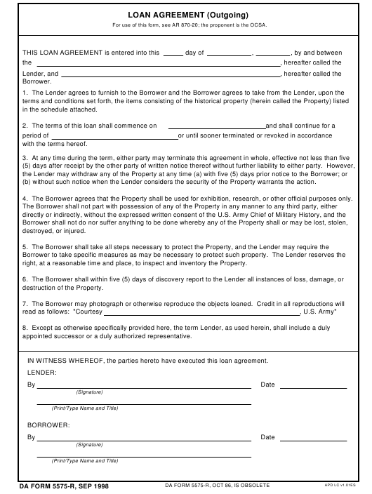 DA Form 5575-R form preview