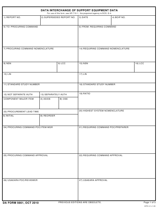 DA Form 5661 form preview