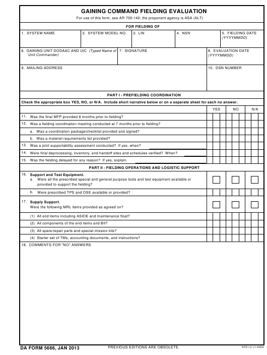 DA Form 5666 form preview