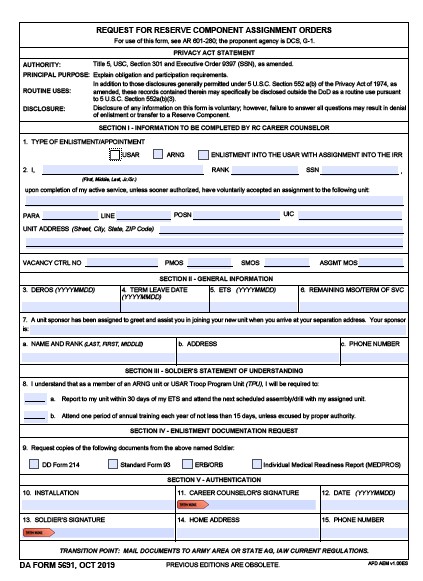 DA Form 5691 form preview