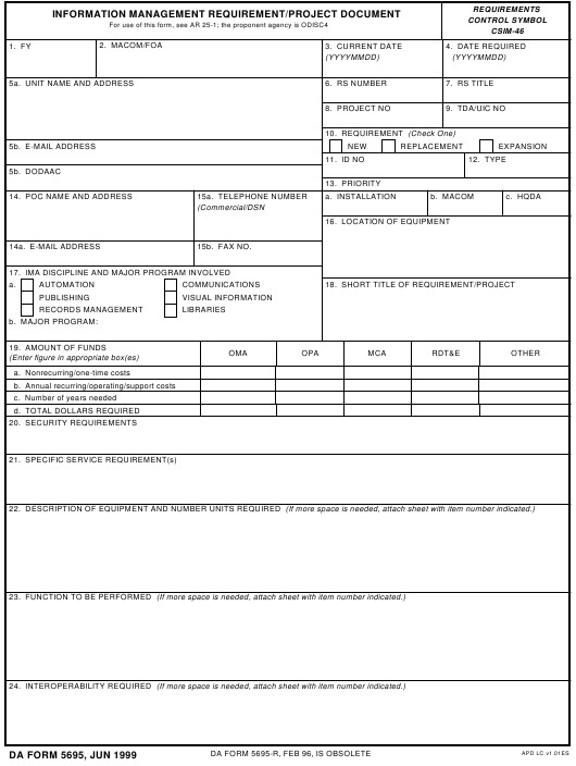 DA Form 5695 form preview
