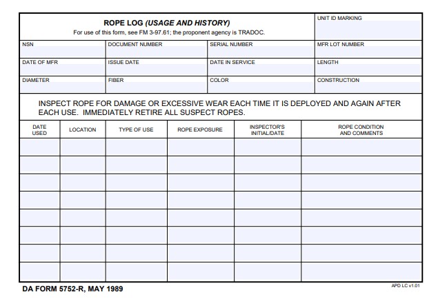 DA Form 5752-R form preview