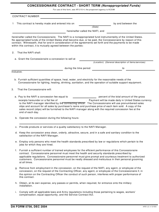 DA Form 5756 form preview
