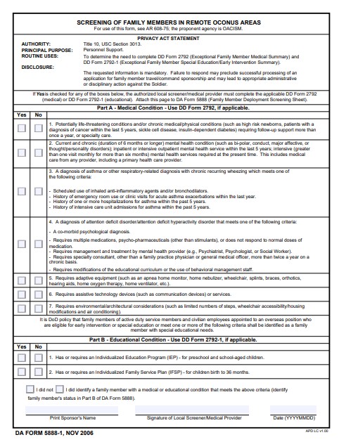 DA Form 5888-1 form preview