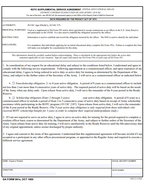 DA Form 591E form preview