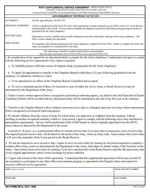 DA Form 591H form preview