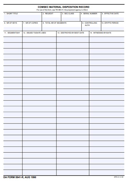 DA Form 5941-R form preview