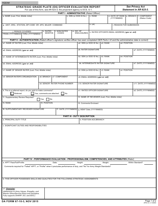 DA Form 67-10-3 form preview