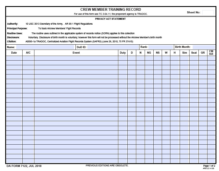 DA Form 7122 form preview