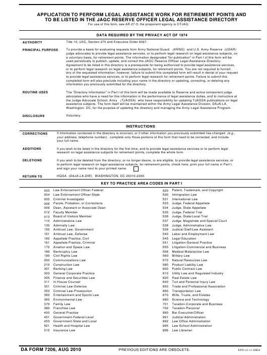 DA Form 7206 form preview