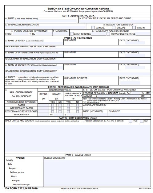 DA Form 7222 form preview