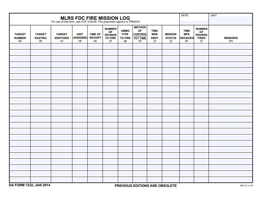 DA Form 7232 form preview