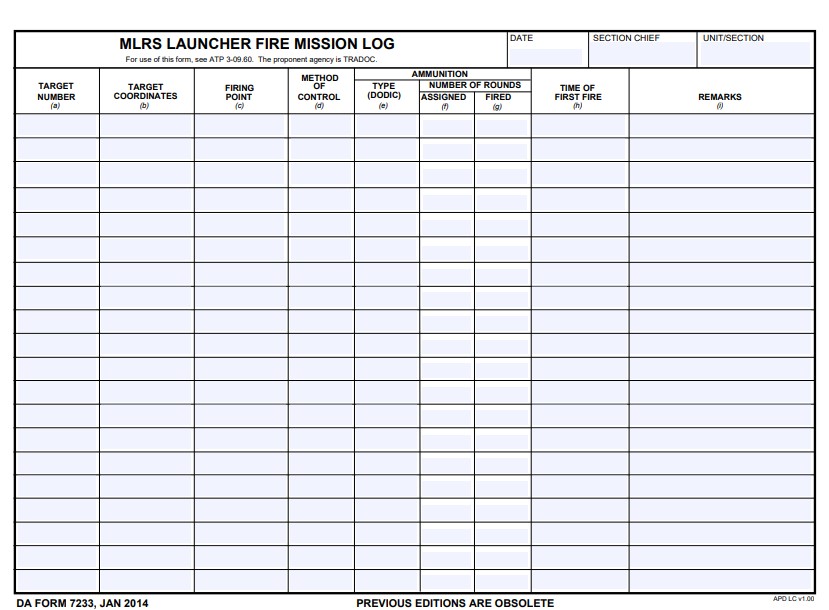 DA Form 7233 form preview