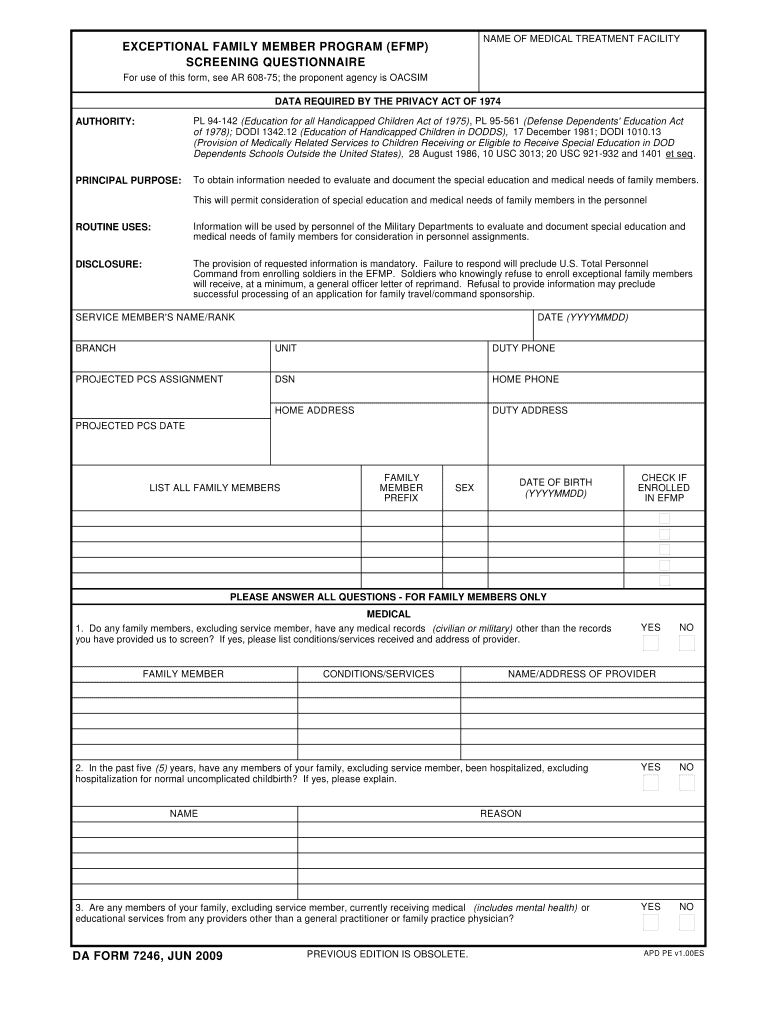 DA Form 7246 form preview