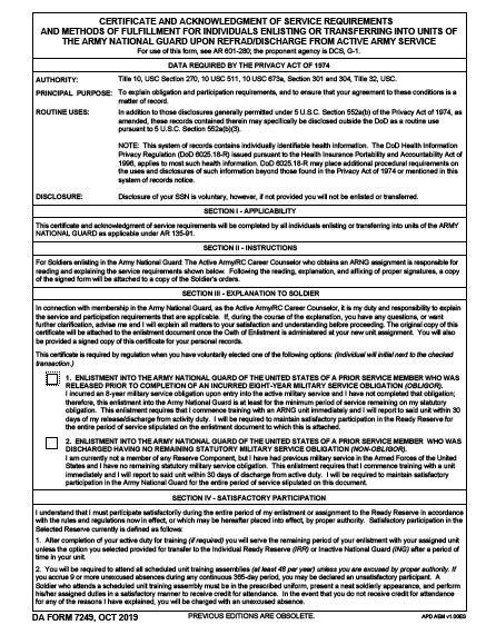 DA Form 7249 form preview