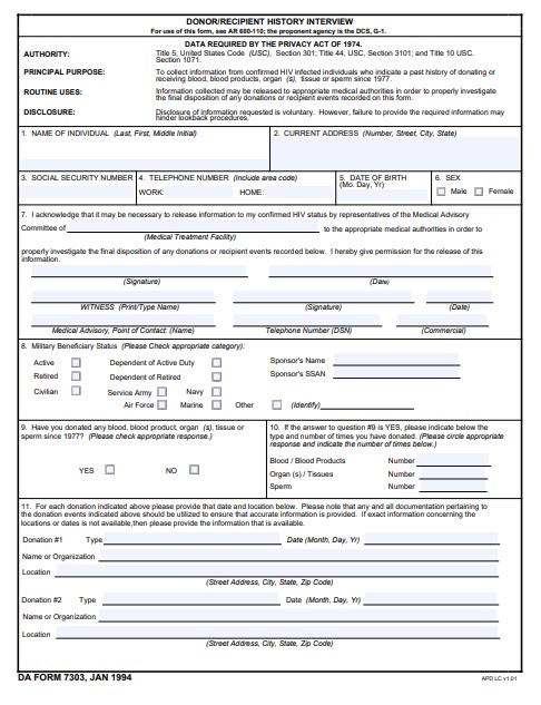 DA Form 7303 form preview