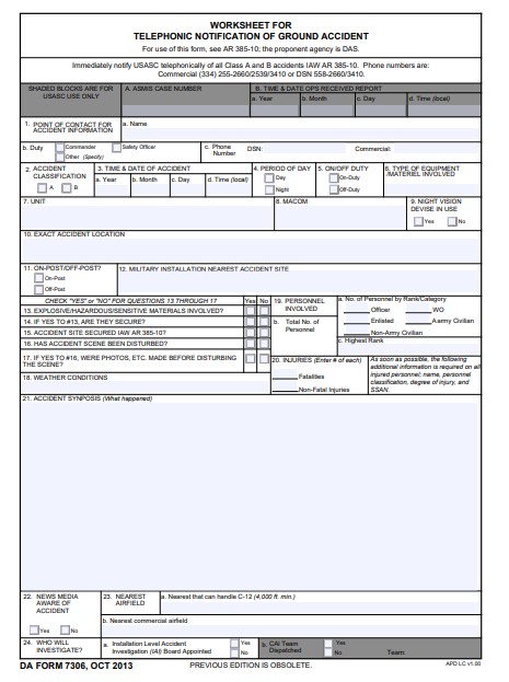 DA Form 7306 form preview
