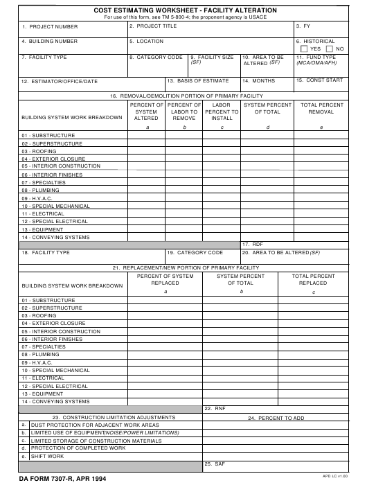 DA Form 7307-R form preview