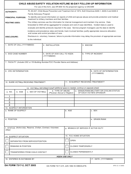 DA Form 7317-2 form preview