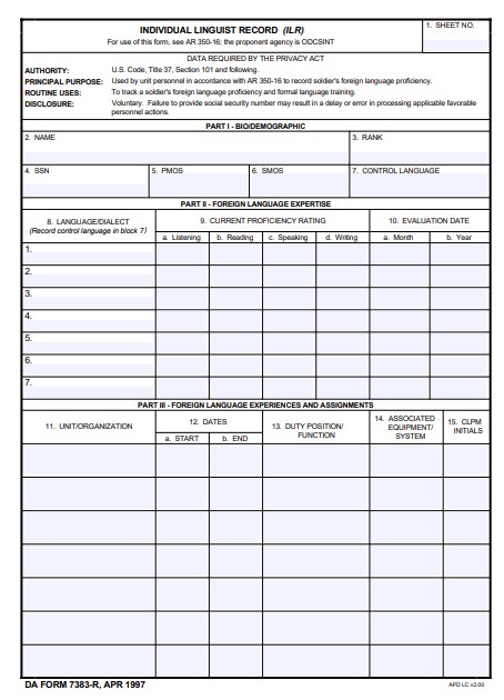 DA Form 7383-R form preview
