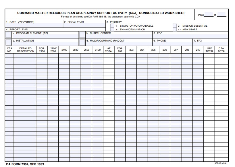 DA Form 7394 form preview