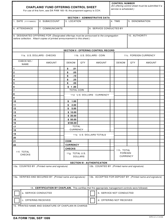 DA Form 7396 form preview