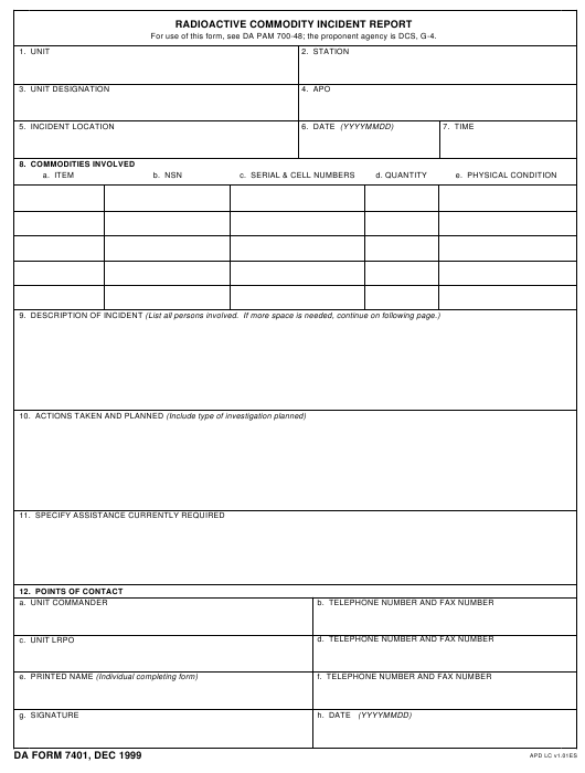 DA Form 7401 form preview