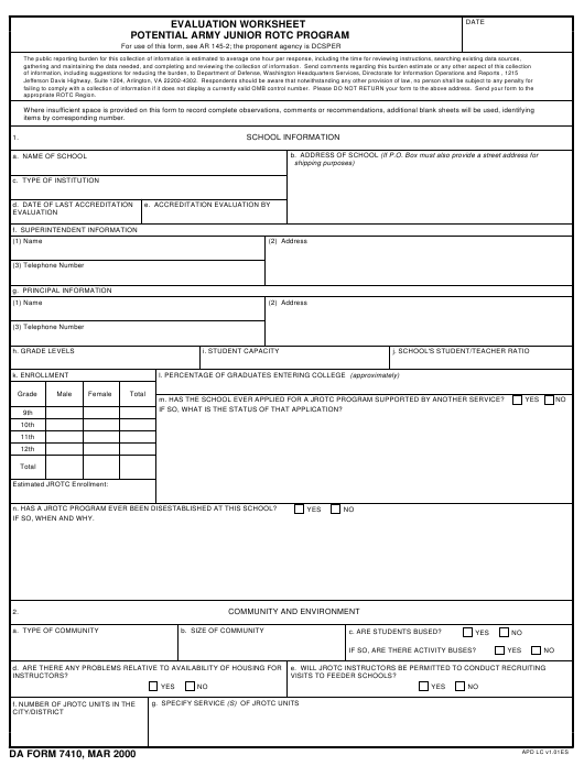 DA Form 7410 form preview