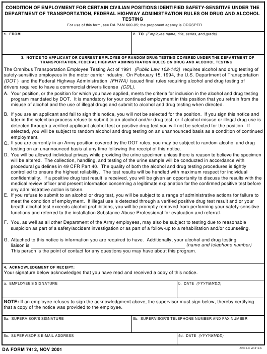 DA Form 7412 form preview