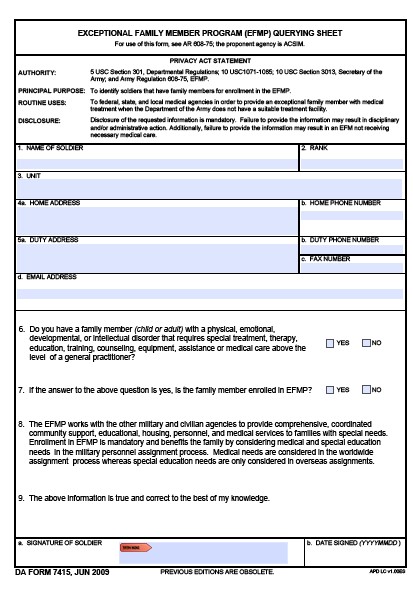 DA Form 7415 form preview