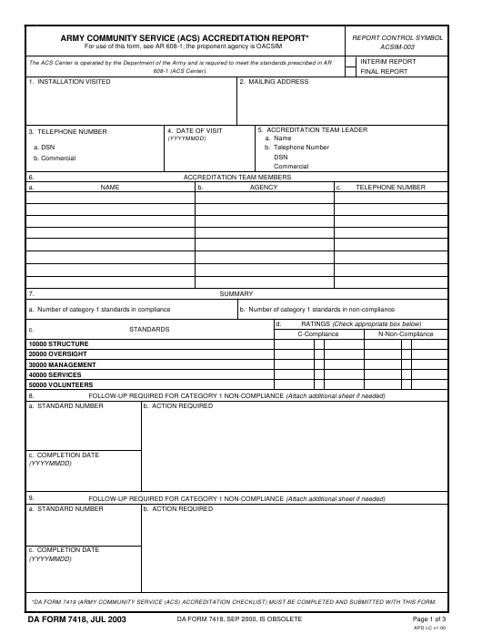 DA Form 7418 form preview