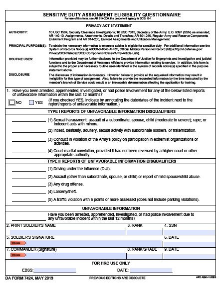 DA Form 7424 form preview