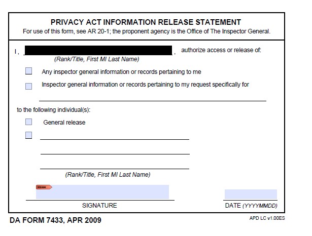 DA Form 7433 form preview