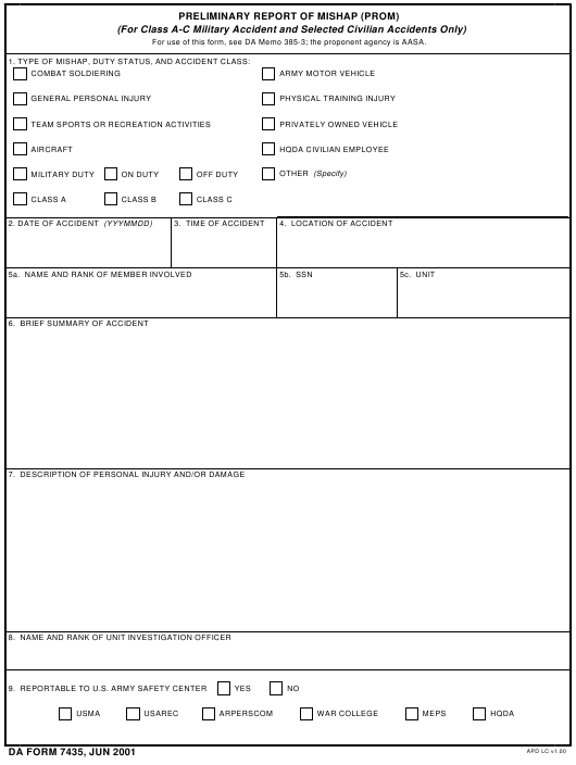 DA Form 7435 form preview