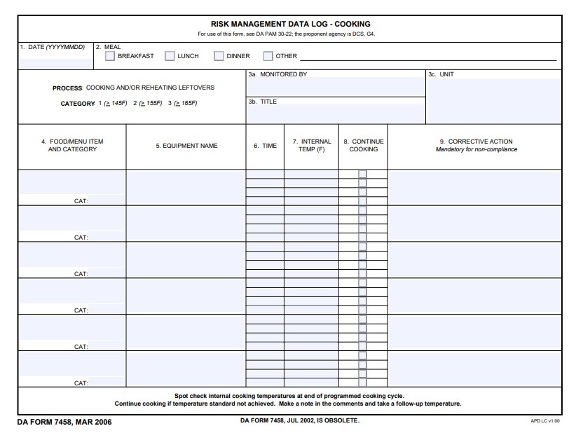 DA Form 7458 form preview