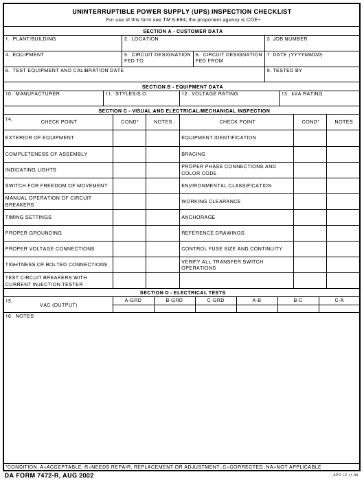 DA Form 7472-R form preview
