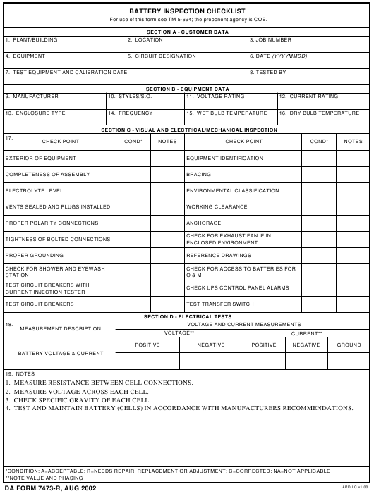 DA Form 7473-R form preview