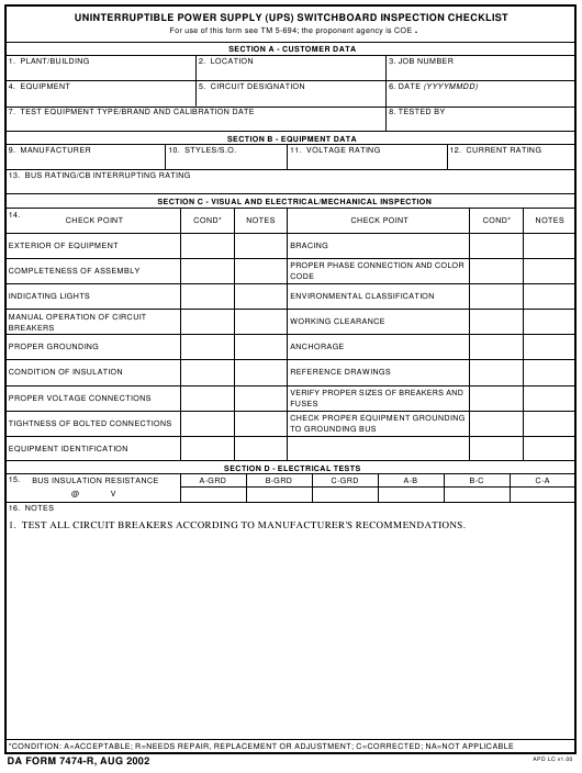 DA Form 7474-R form preview
