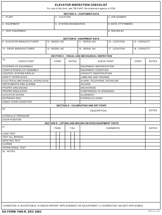 DA Form 7485-R form preview