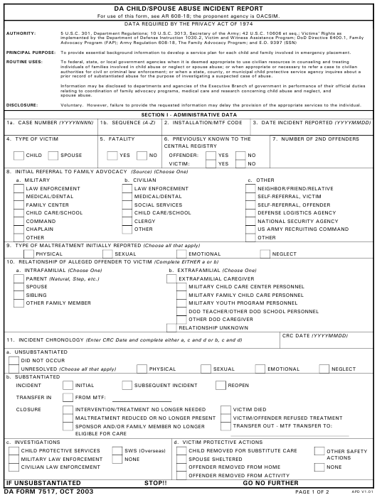 DA Form 7517 form preview