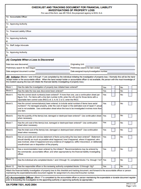 DA Form 7531 form preview