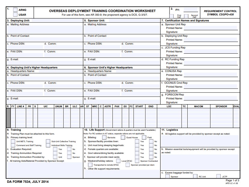 DA Form 7534 form preview