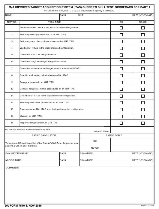 DA Form 7540-1 form preview