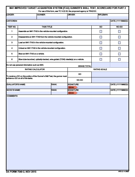 DA Form 7540-2 form preview