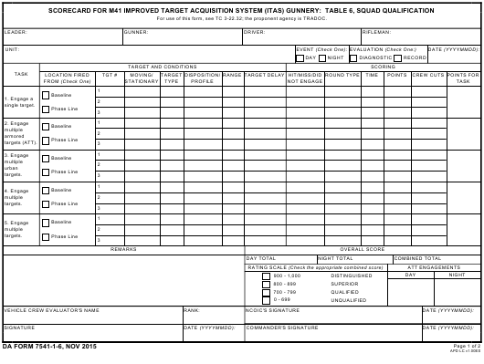 DA Form 7541-1-6 form preview