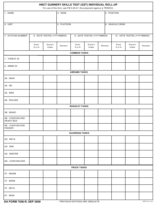 DA Form 7558-R form preview
