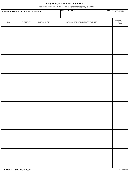 DA Form 7576 form preview
